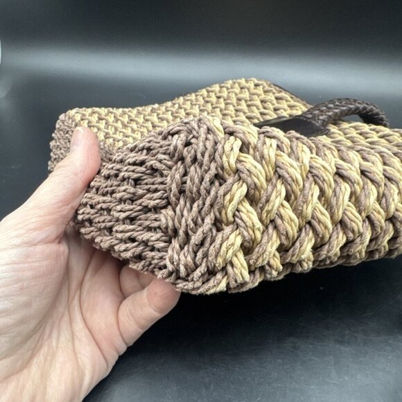 BRIGHTON Handbag Straw Crossbody Shoulder Purse Brown Leather Flower Lined Charm - Picture 7 of 16